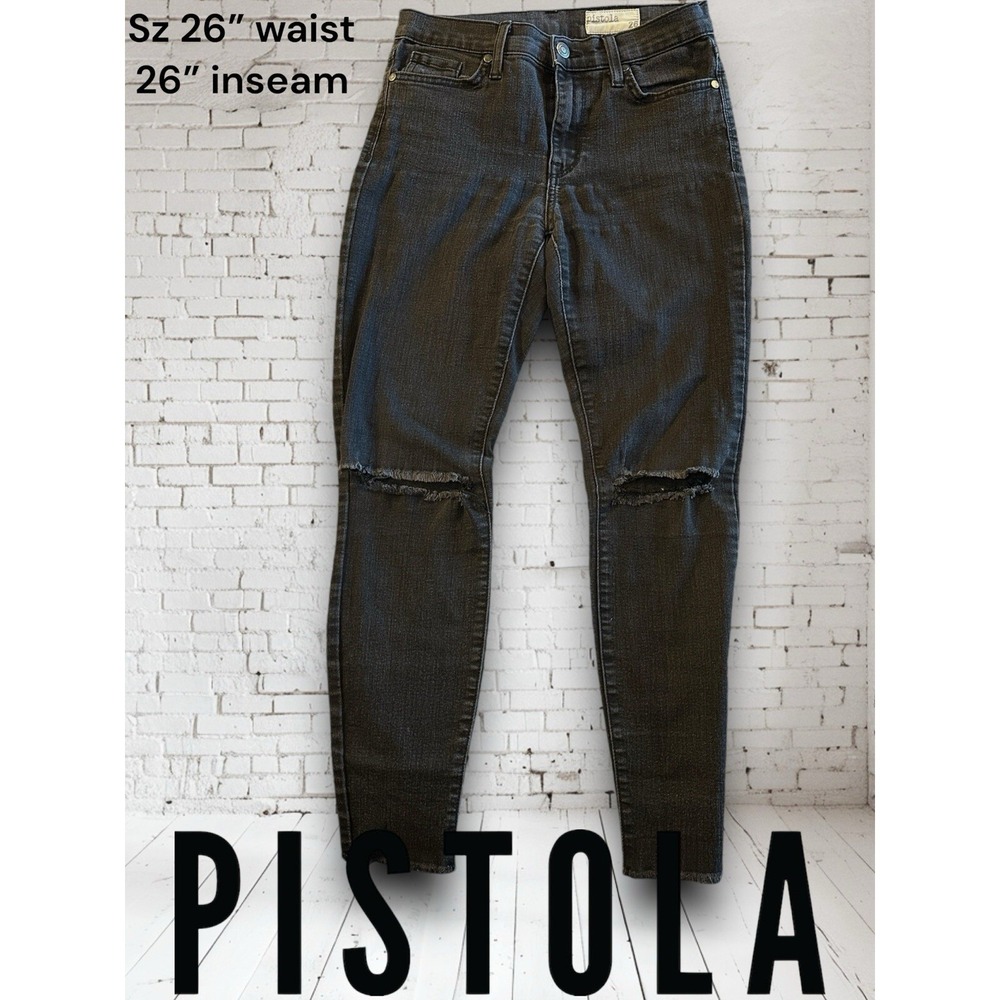 Pistola High Rise Cropped Unhemmed Black/gray Distressed Faded Jeans Sz 26